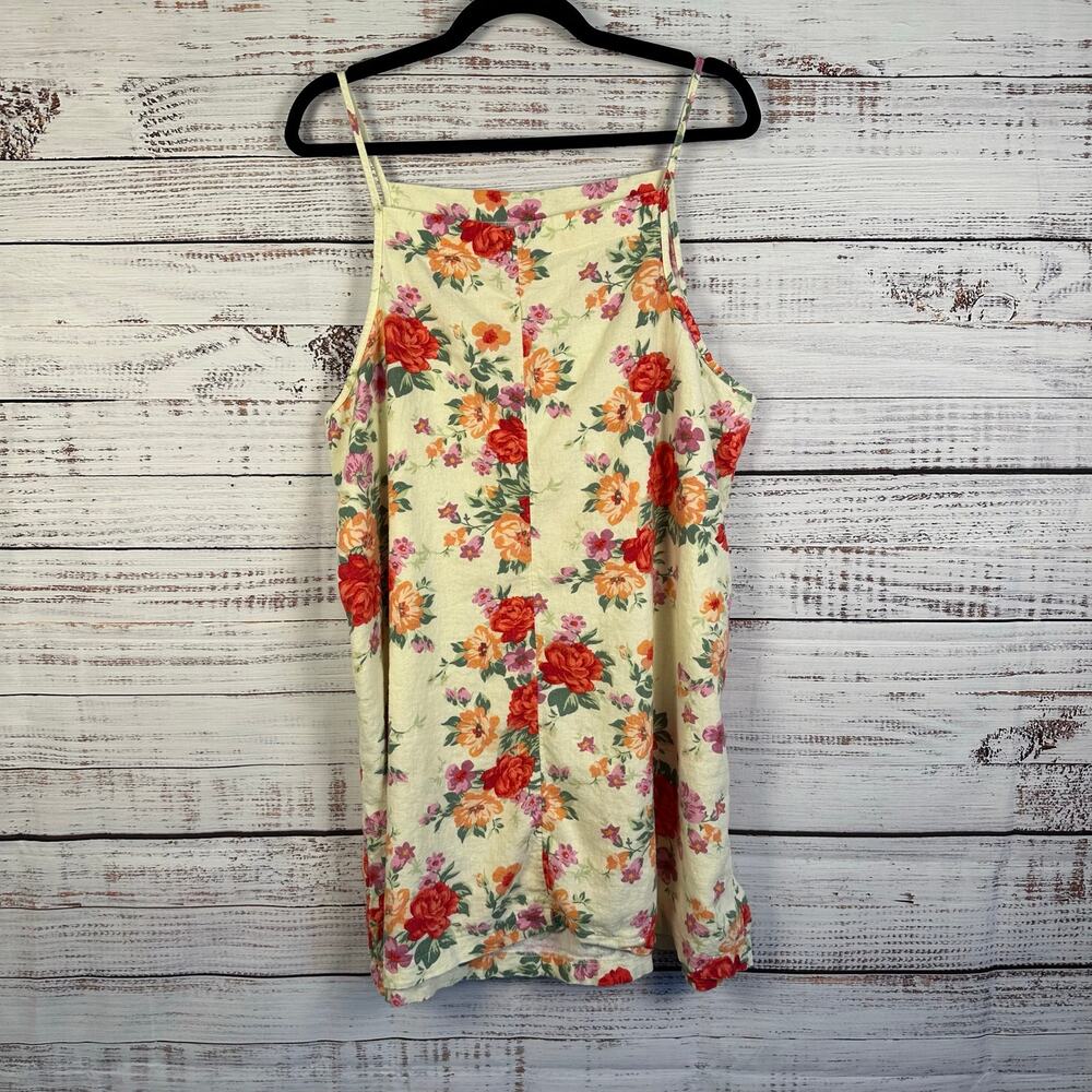 Old Navy Light Yellow Floral Linen Blend Sundress Mini Cottagecore Womens Sz XL